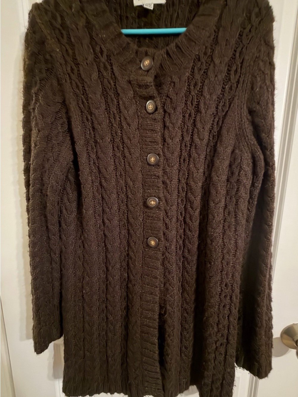 david brooks Brown Cable Knit Button-Front Cardigan